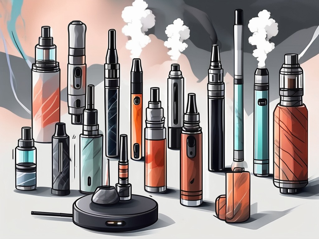 A variety of vape pens and e-cigarettes in different shapes and sizes