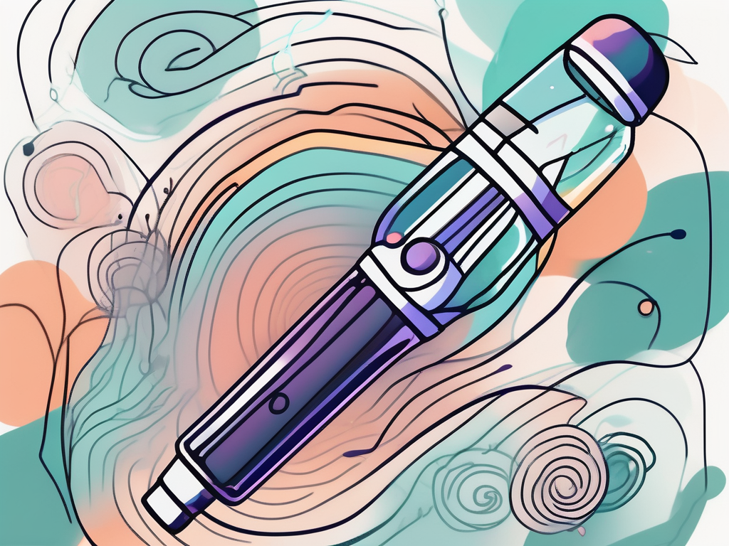 A vape pen surrounded by abstract shapes and swirls