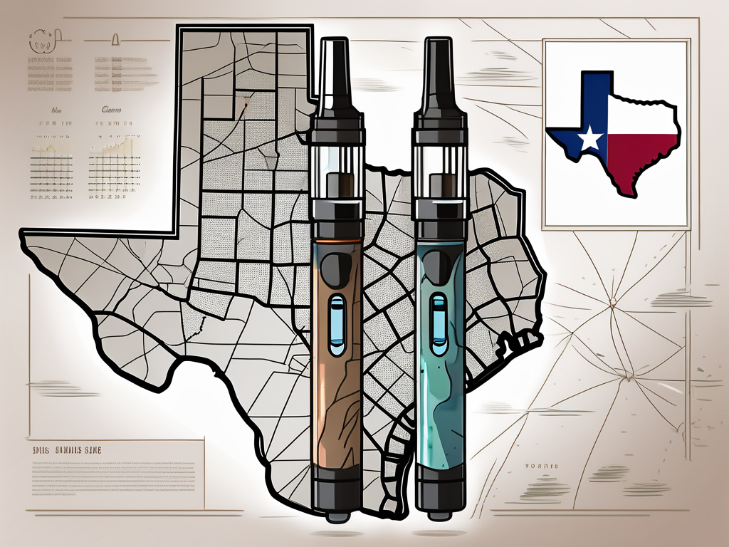 A vape pen next to a texas state map