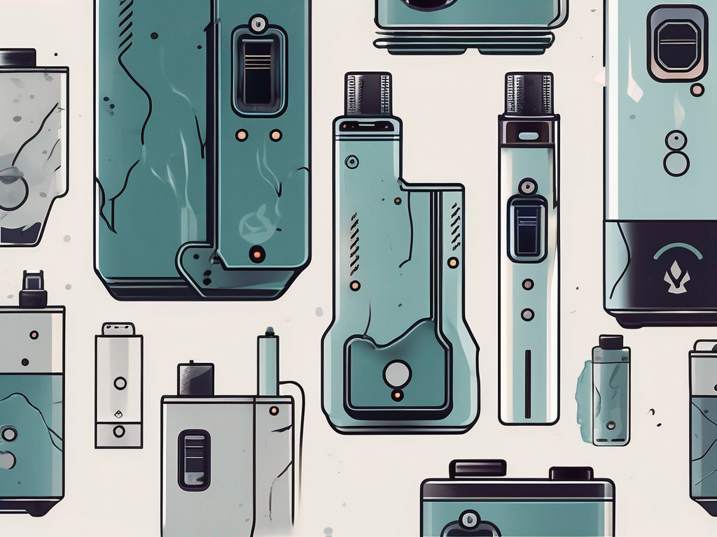 A variety of vape devices in different stages of wear and tear